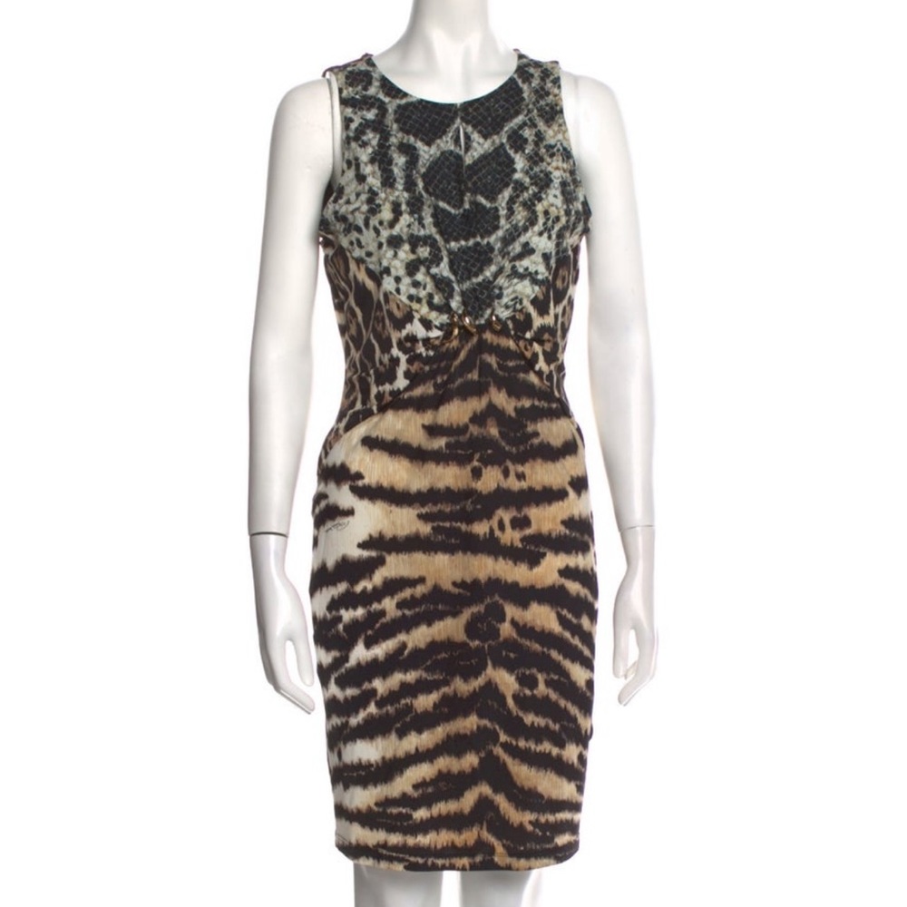 ROBERTO CAVALLI Brown Black Sleeveless Tiger Print Dress